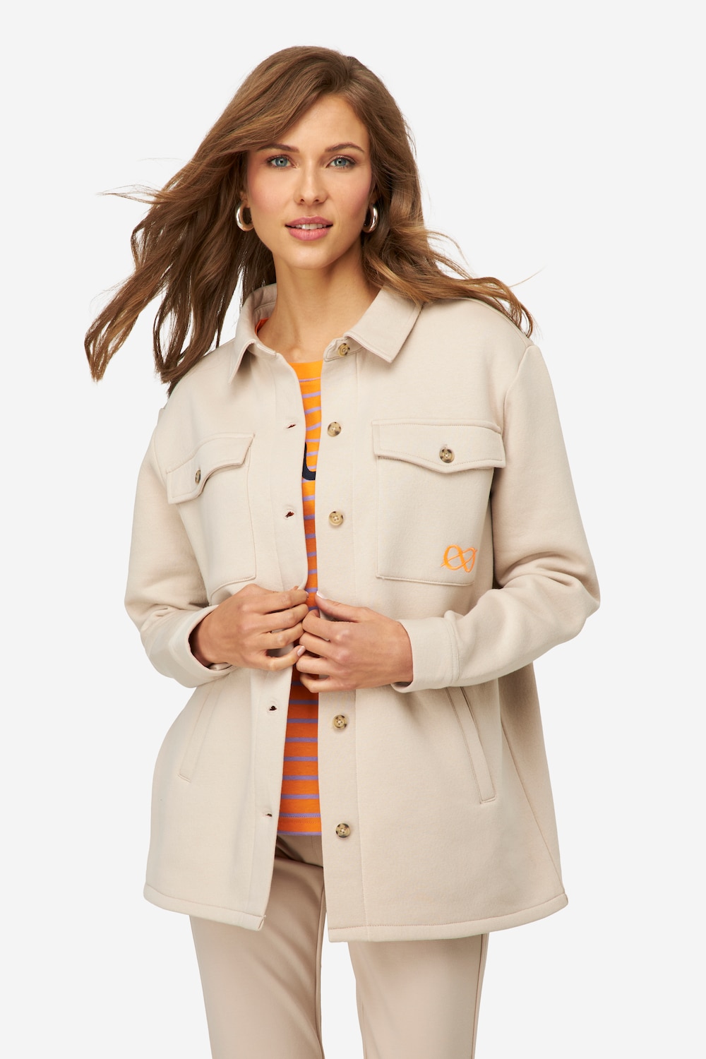 Große Größen Jacke, Damen, beige, Größe: M, Baumwolle/Polyester, LAURASON