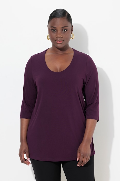 Round Neck Slinky Top, dark grape | Ulla Popken