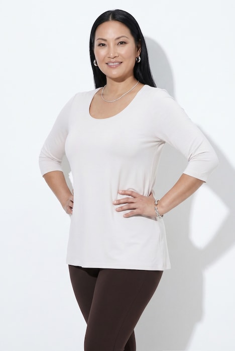 Shirt, tiefer Rundhalsausschnitt, 3/4 Arm