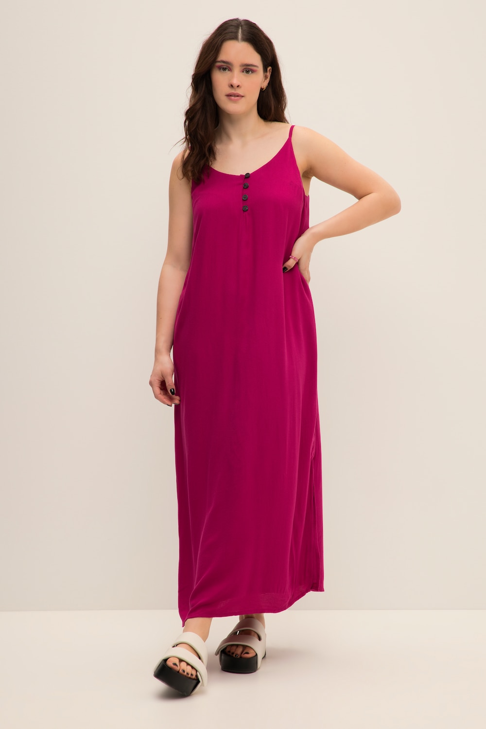 grandes tailles robes maxi à col en v et fines bretelles, femmes, rose, taille: 56/58, viscose, studio untold