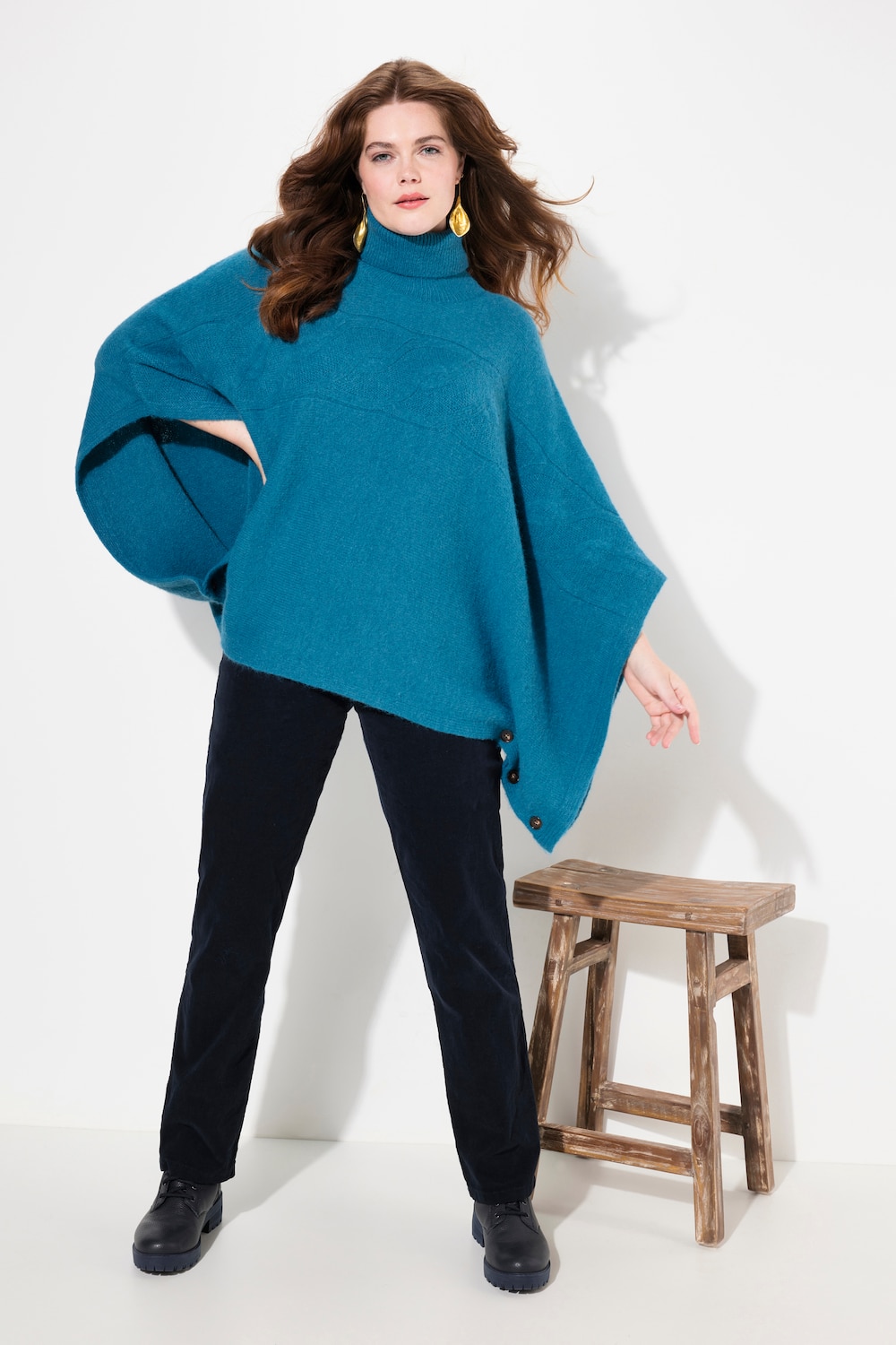 Große Größen Poncho, Damen, blau, Größe: 3=58-64, Synthetische Fasern, Ulla Popken