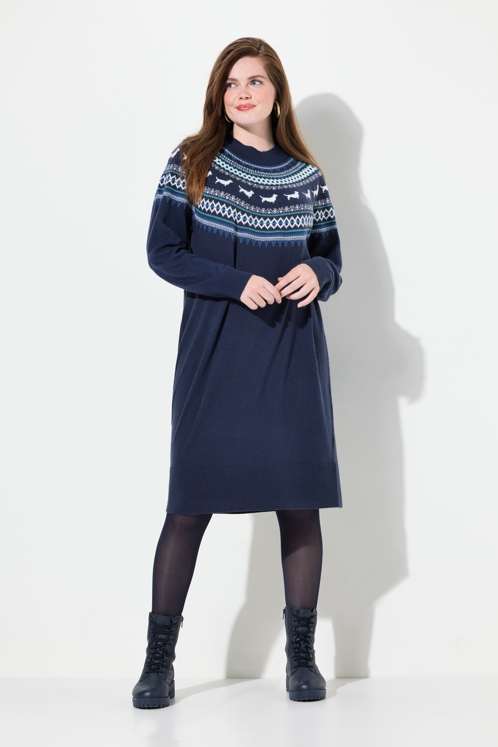 Große Größen Norweger-Strickkleid, Damen, blau, Größe: 62/64, Synthetische Fasern, Ulla Popken