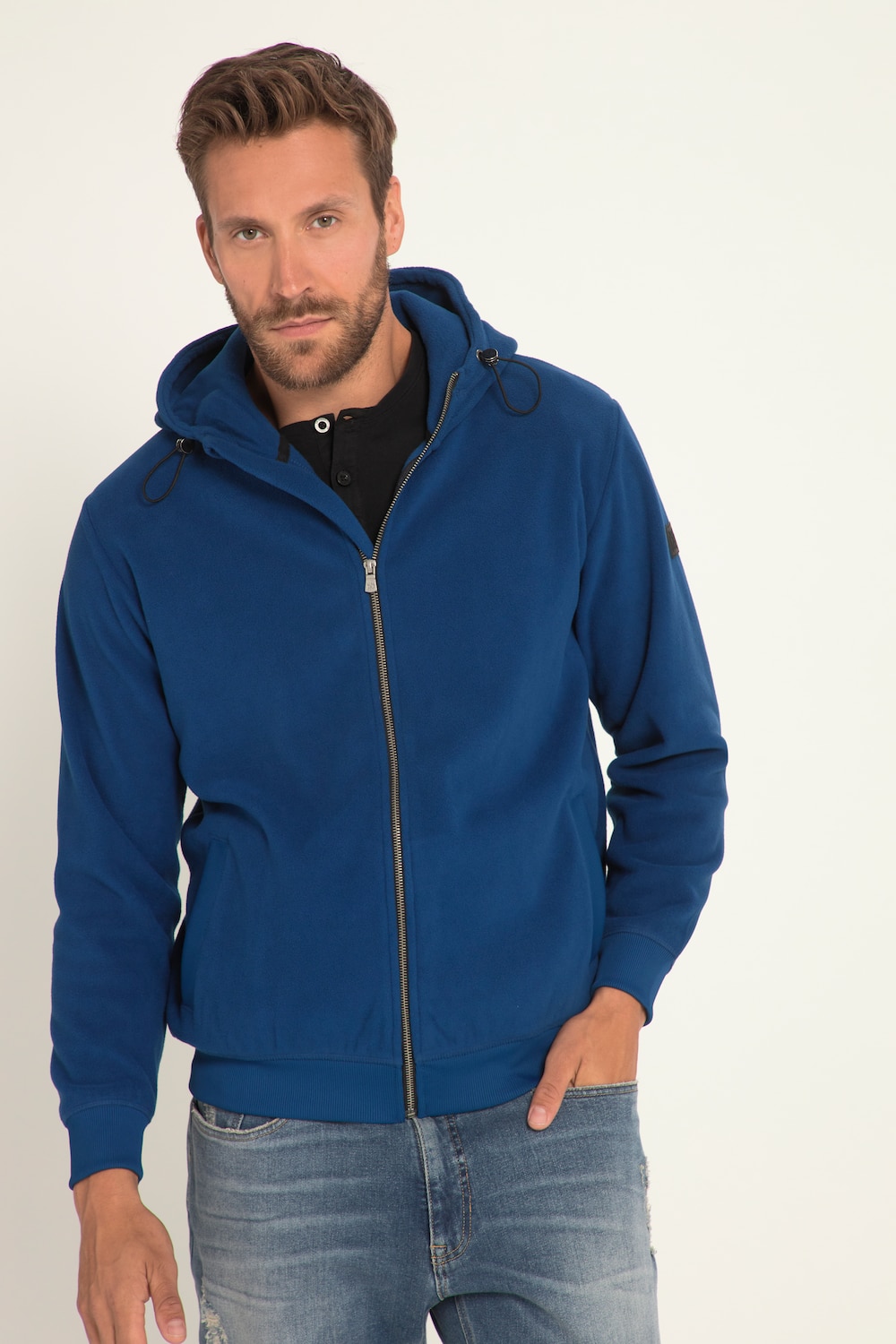 grandes tailles veste polaire à capuche, hommes, bleu, taille: 7xl, polyester, jp1880