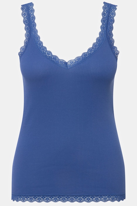 Ribbed Lace-trimmed Tank Top