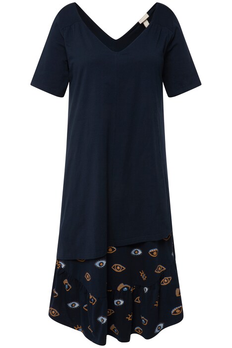 Šaty, A střih, výstřih do V, krátké rukávy, biobavlna