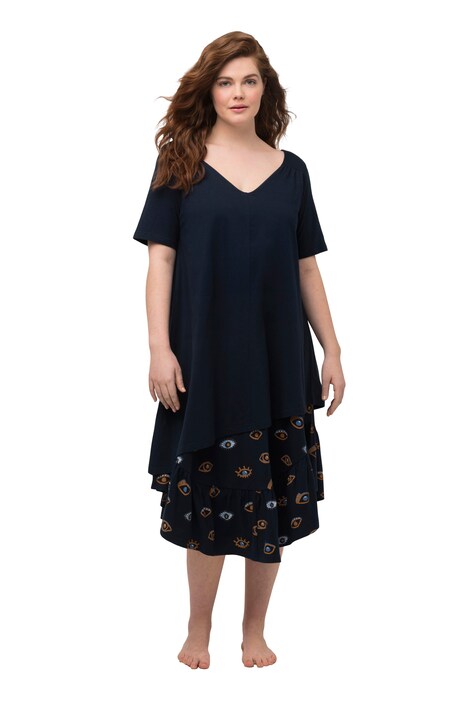 Šaty, A střih, výstřih do V, krátké rukávy, biobavlna