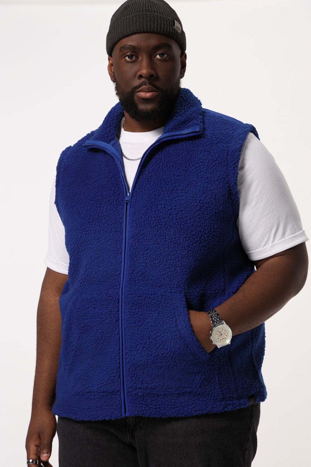 Stora storlekar Teddyfleeceväst FLEXLASTIC® med krage, Her, blå, storlek: 8XL, Polyester, STHUGE