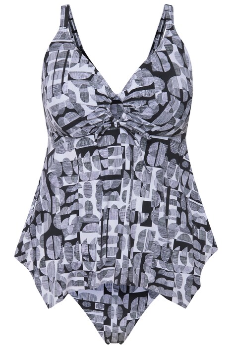 Tankiny, grafický potisk, měkké košíčky, cípový lem