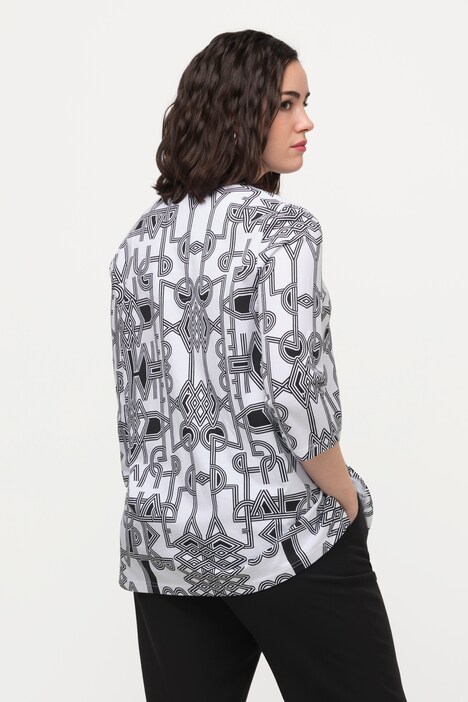 Shirt, grafischer Druck, Tunika-Ausschnitt, 3/4-Arm