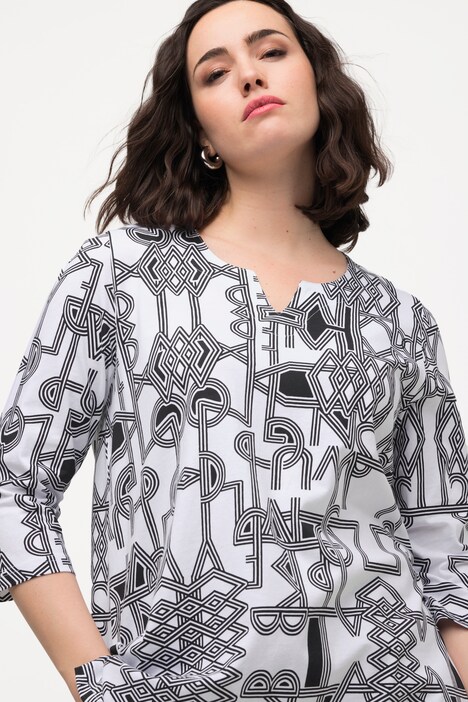 Shirt, grafischer Druck, Tunika-Ausschnitt, 3/4-Arm