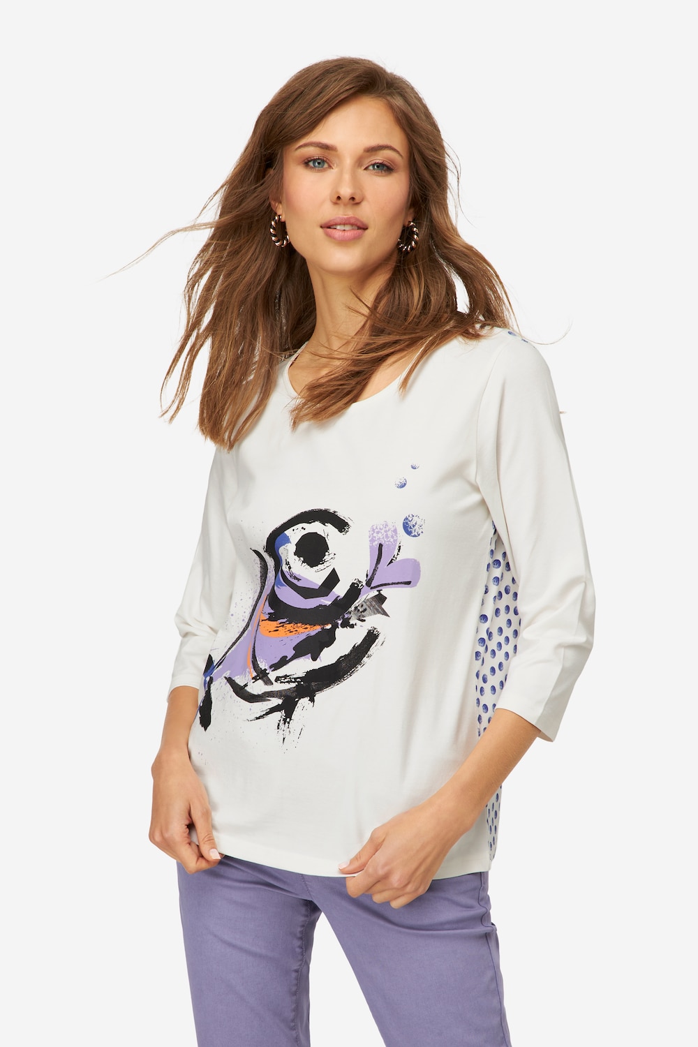 Große Größen T-Shirt, Damen, beige, Größe: L, Baumwolle, LAURASON