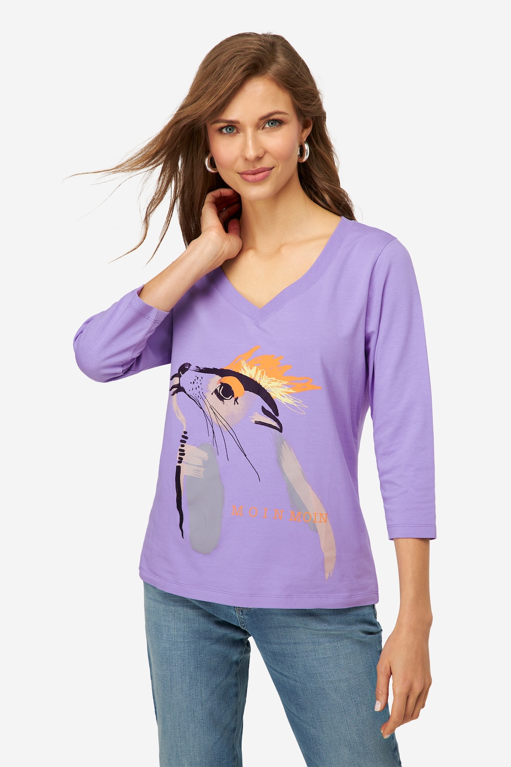 Große Größen T-Shirt, Damen, lila, Größe: L, Baumwolle, LAURASON