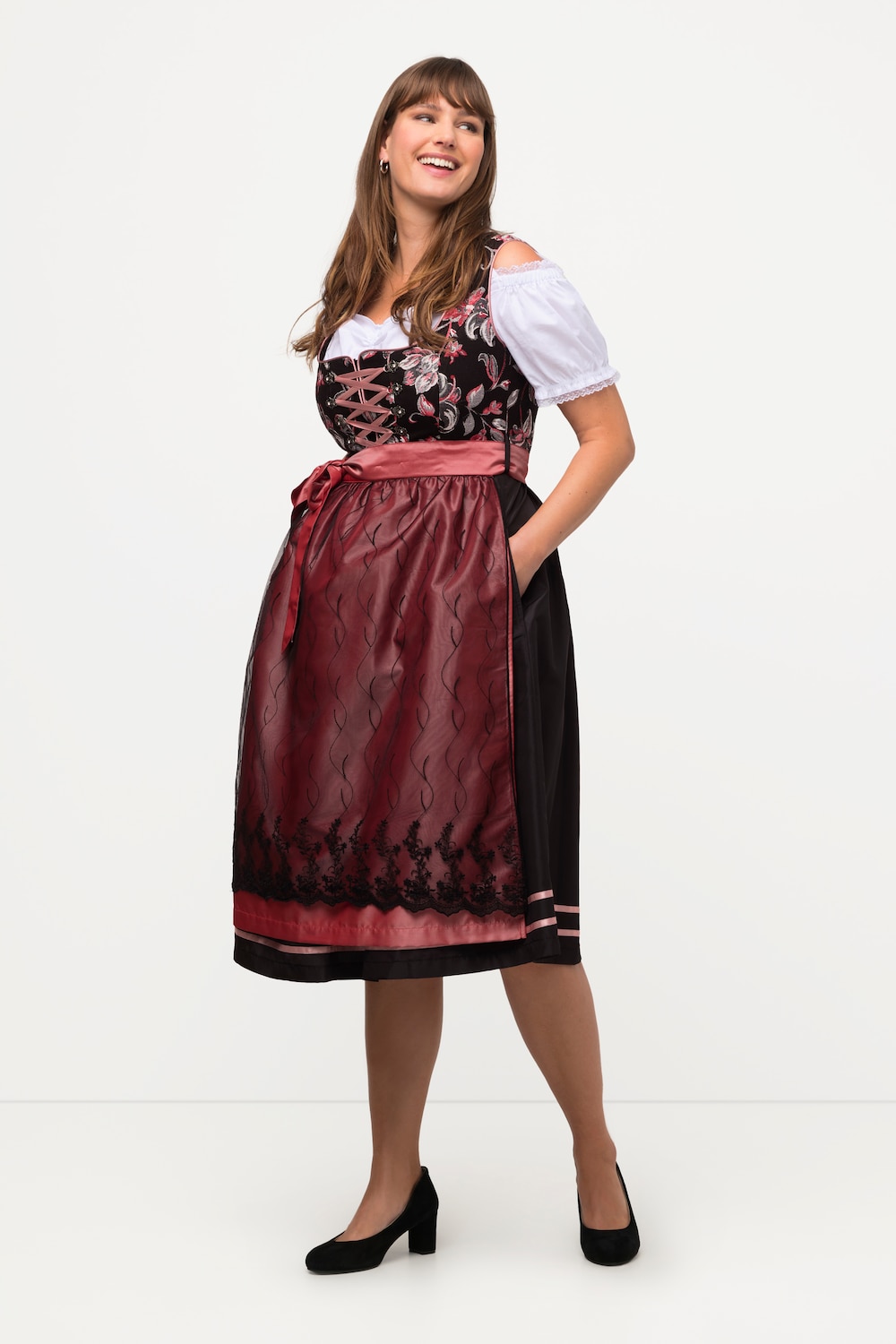 Grote Maten folklore jurk, Dames, zwart, Maat: 42, Polyester/Katoen, Ulla Popken