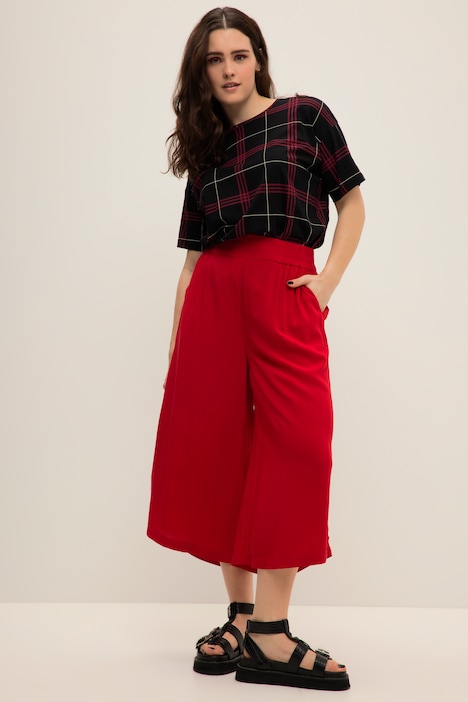 Culotte-bukser med brede ben, elastisk og 7/8-længde | Culotte | Bukser
