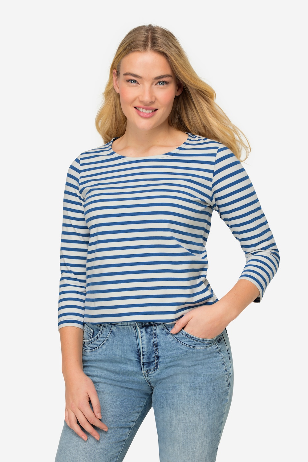 Große Größen Ringel-T-Shirt, Damen, blau, Größe: L, Baumwolle, LAURASON