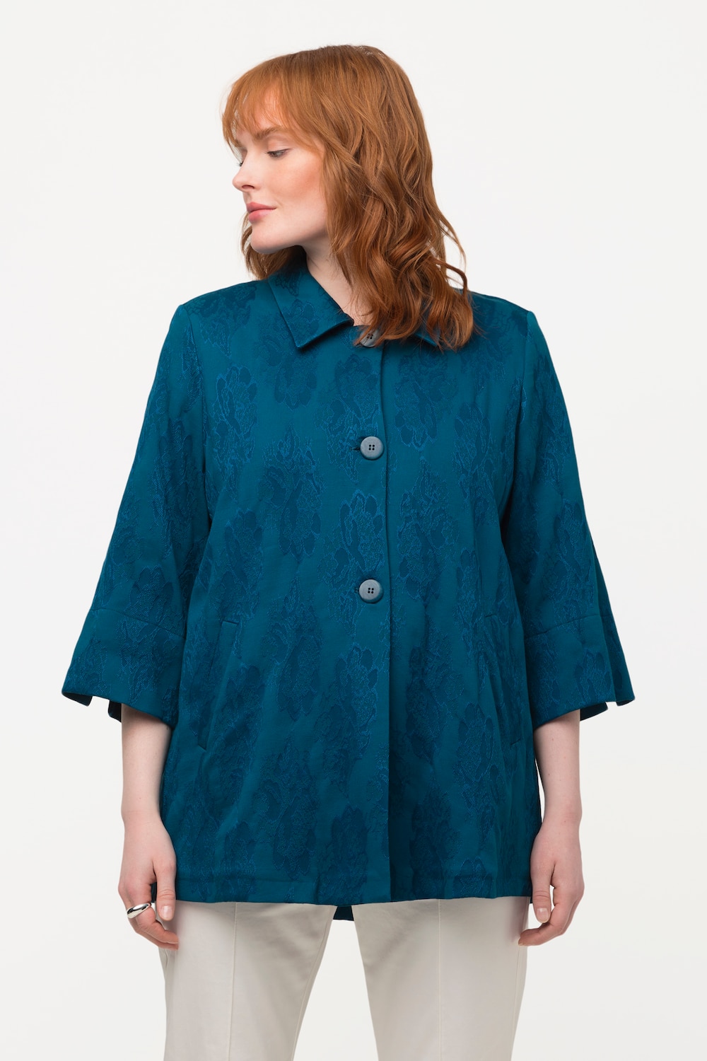 Große Größen Jacquard-Jacke, Damen, türkis, Größe: 46/48, Viskose/Synthetische Fasern, Ulla Popken