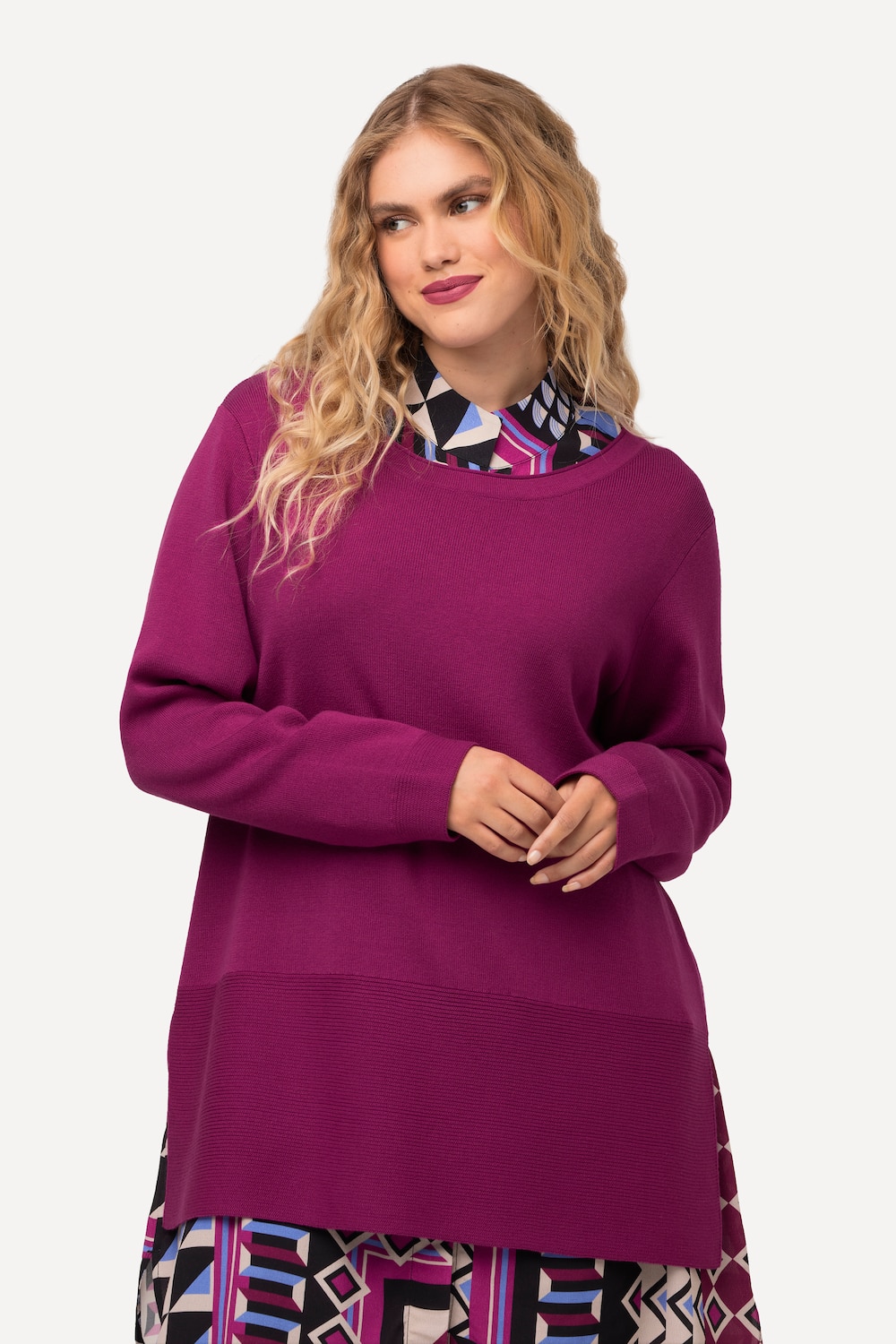 Grote Maten Pullover, Dames, paars, Maat: 46/48, Synthetische vezels/Katoen/Polyester, Ulla Popken