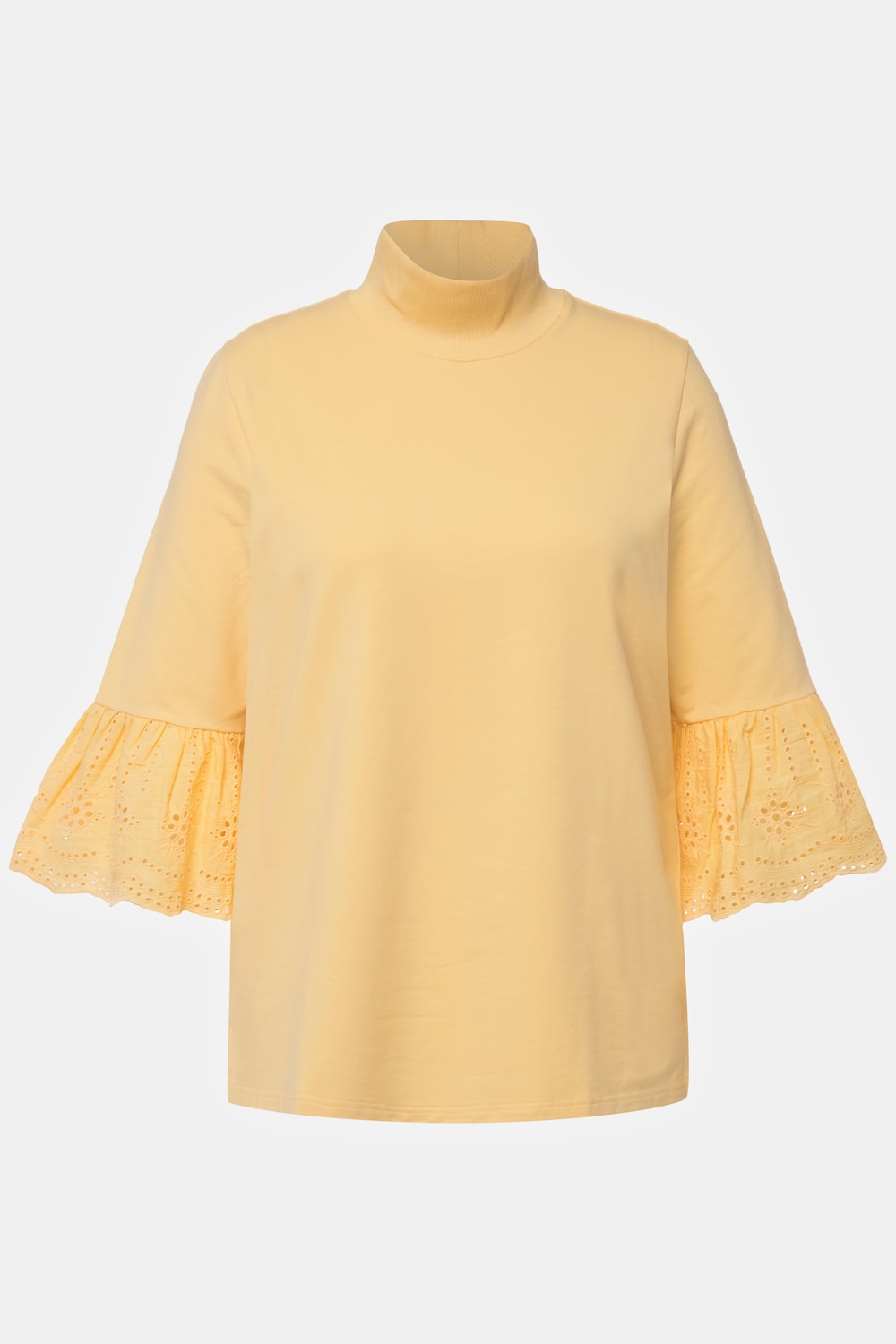 Stora storlekar Sweatshirt av ekologisk bomull med spetsdetaljer, Dam, beige, storlek: 42/44, Bomull, Ulla Popken