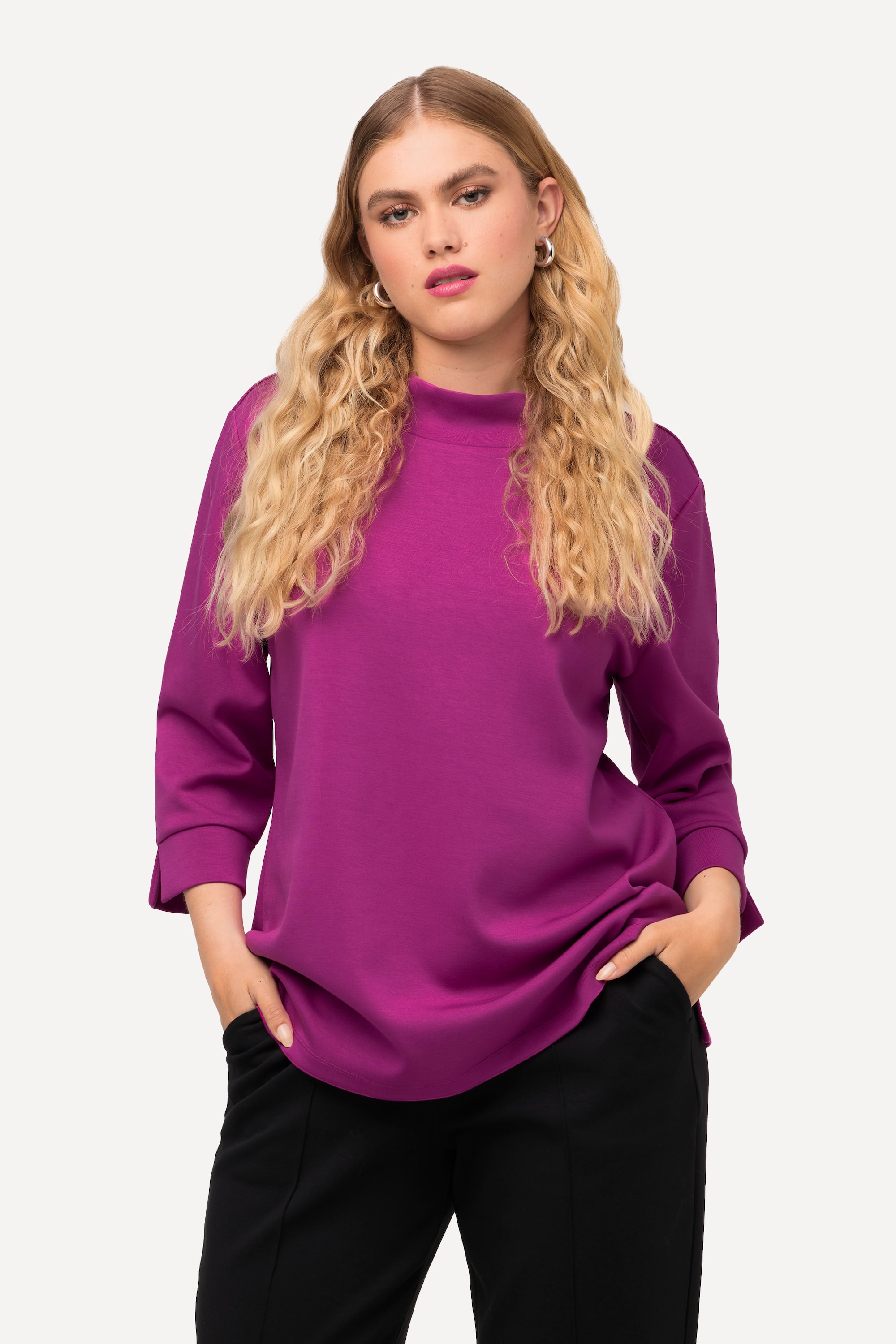 Ulla Popken Damen große Größen Sweatshirt Stehkragen Boxy 3 4 Arm