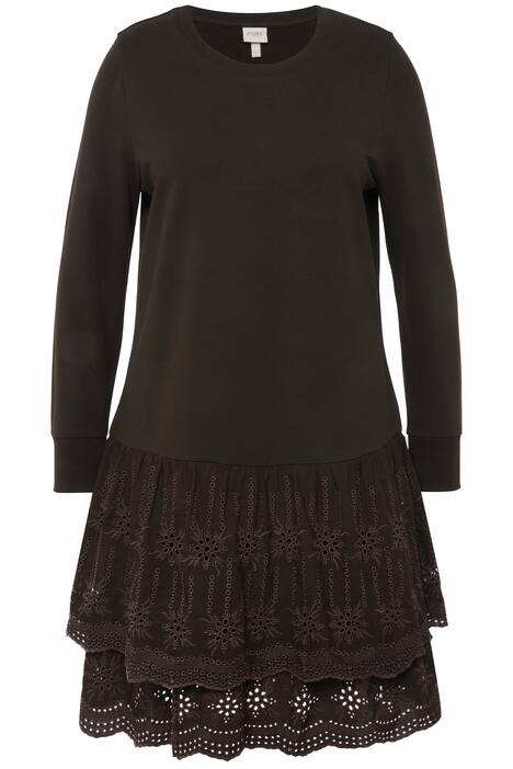 Teplákové šaty, krajka, kulatý výstřih, dlouhé rukávy, biobavlna