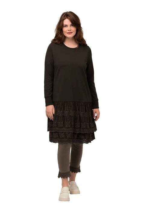 Teplákové šaty, krajka, kulatý výstřih, dlouhé rukávy, biobavlna