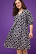 Minikleid, A-Line, Flower Print, V-Ausschnitt, weite 3/4-Ärmel