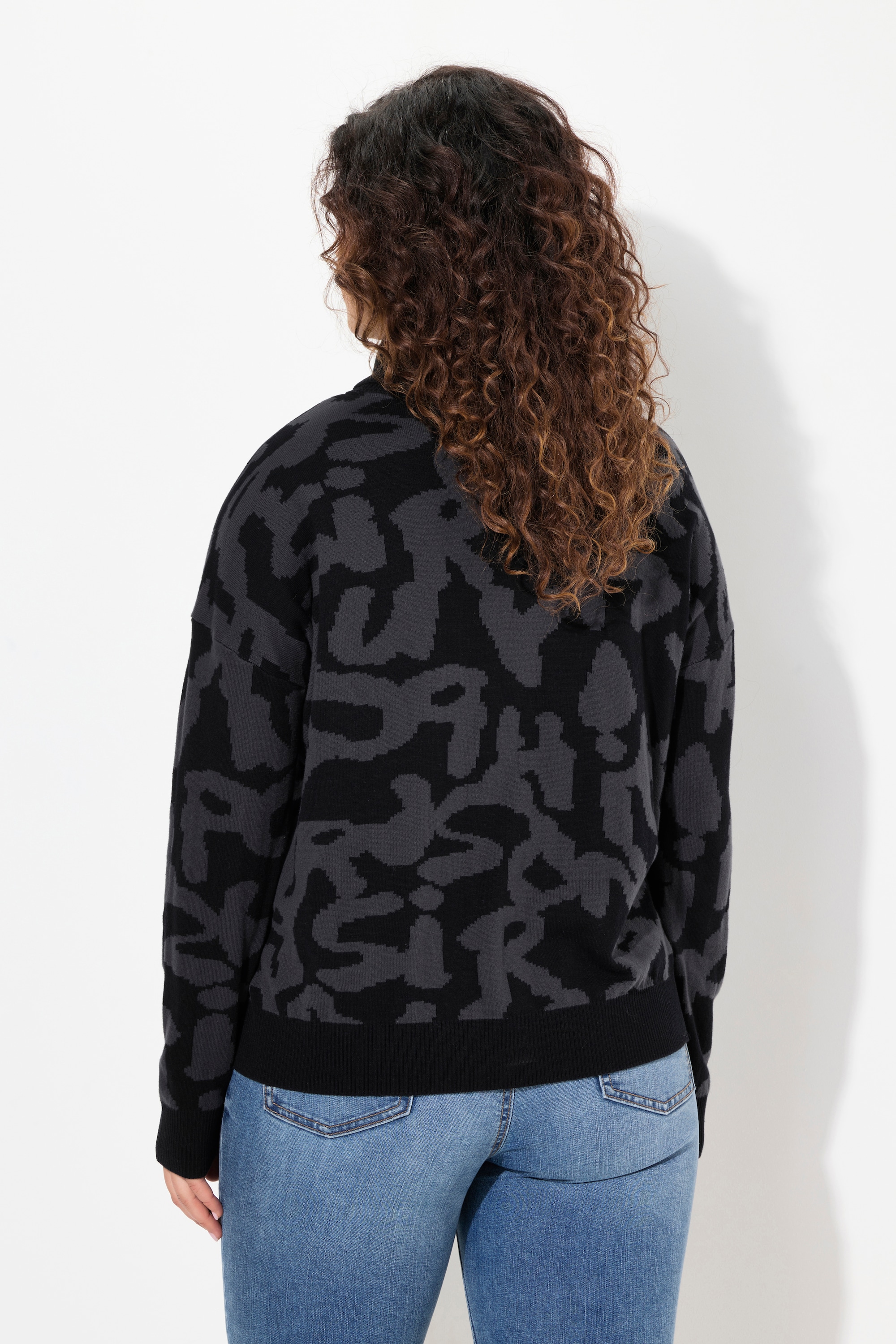 Ulla Popken Damen große Größen Pullover Buchstaben gerippter Rollkragen