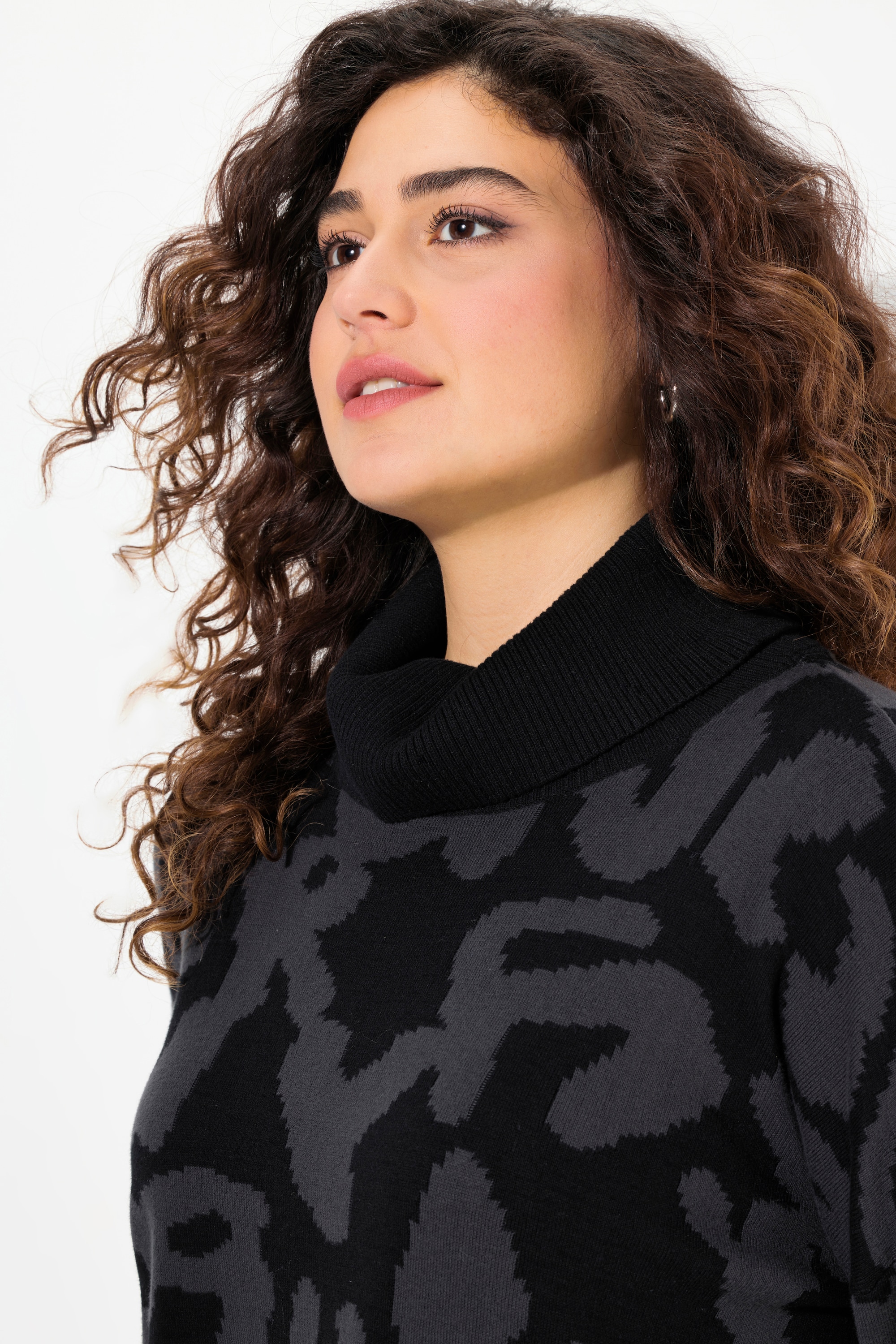 Ulla Popken Damen große Größen Pullover Buchstaben gerippter Rollkragen