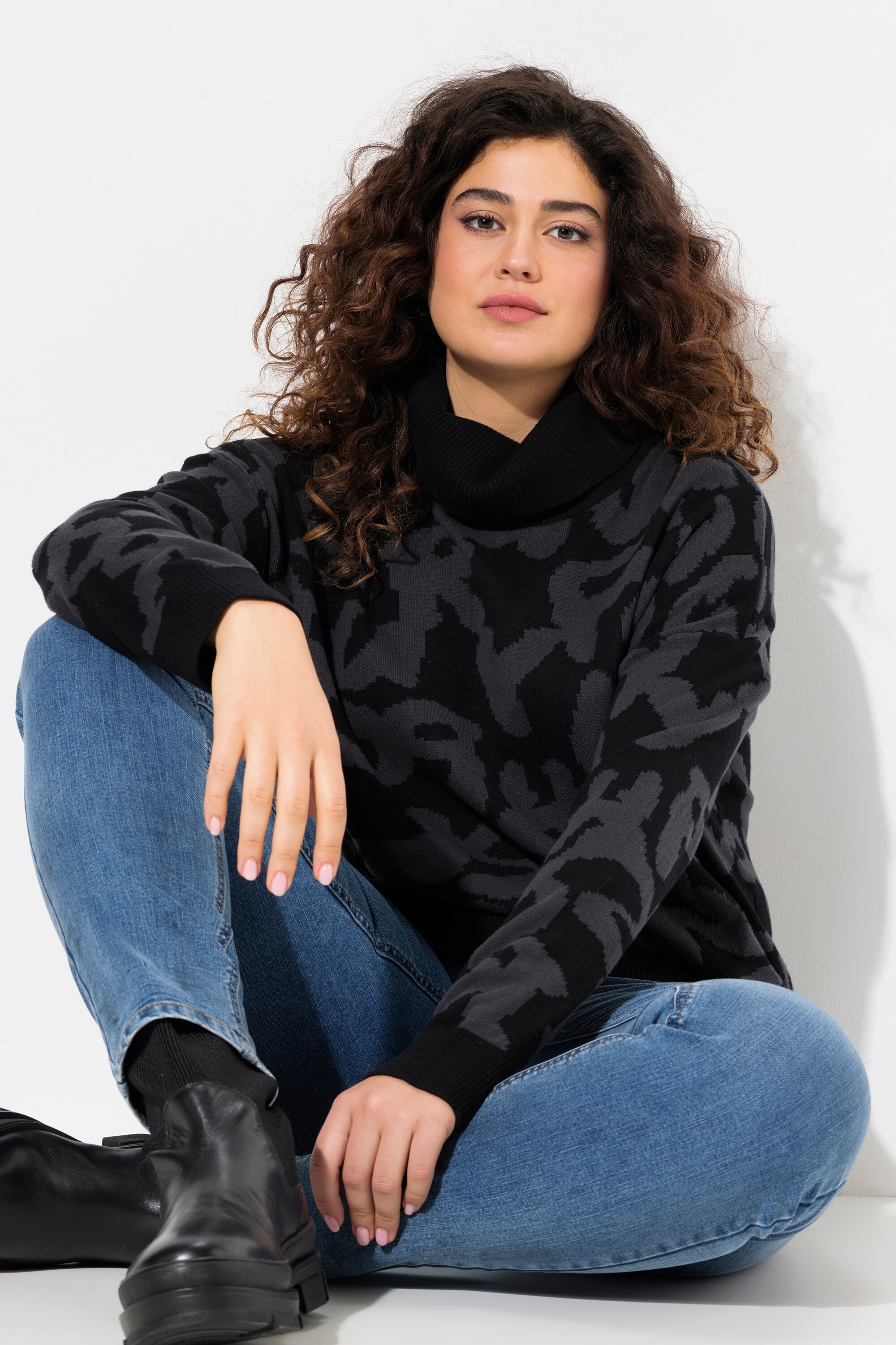 Ulla Popken Damen große Größen Pullover Buchstaben gerippter Rollkragen