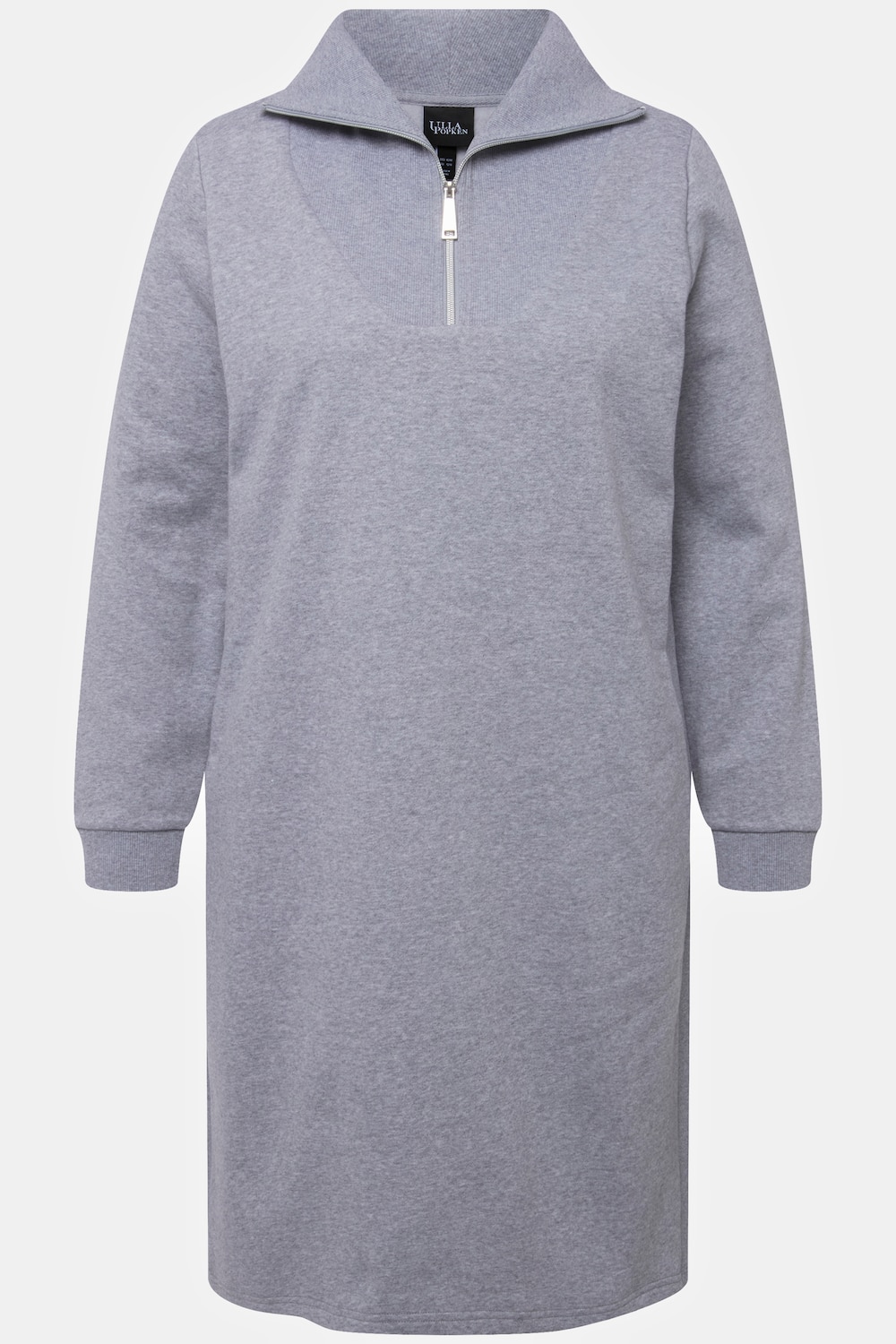 Stora storlekar Mjukisklänning med krage, Dam, grå, storlek: 50/52, Bomull/Polyester, Ulla Popken