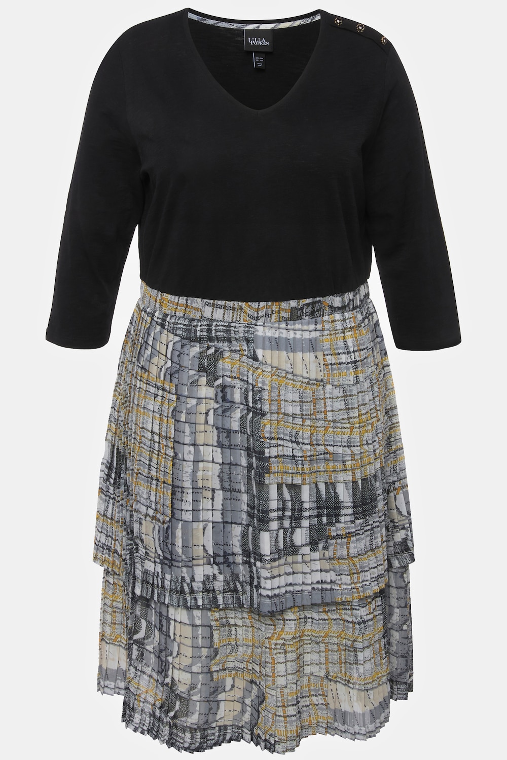 Stora storlekar Jerseyklänning med plisserad kjol, Dam, svart, storlek: 50/52, Polyester/Bomull, Ulla Popken