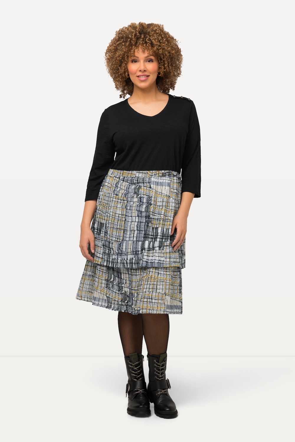 Große Größen Jerseykleid, Damen, schwarz, Größe: 42/44, Polyester/Baumwolle, Ulla Popken