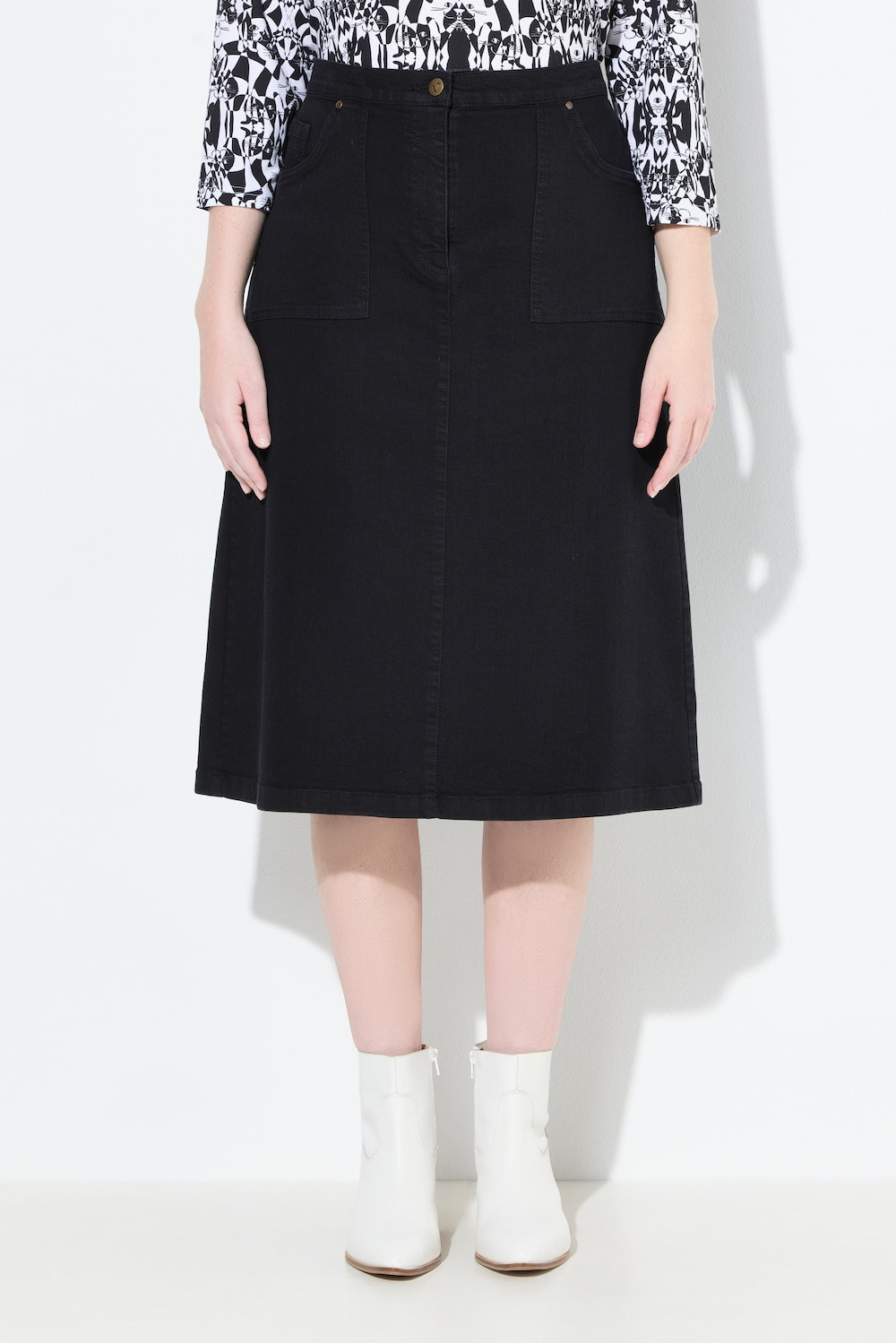 Große Größen Jeansrock, Damen, schwarz, Größe: 58/60, Viskose/Baumwolle/Polyester, Ulla Popken