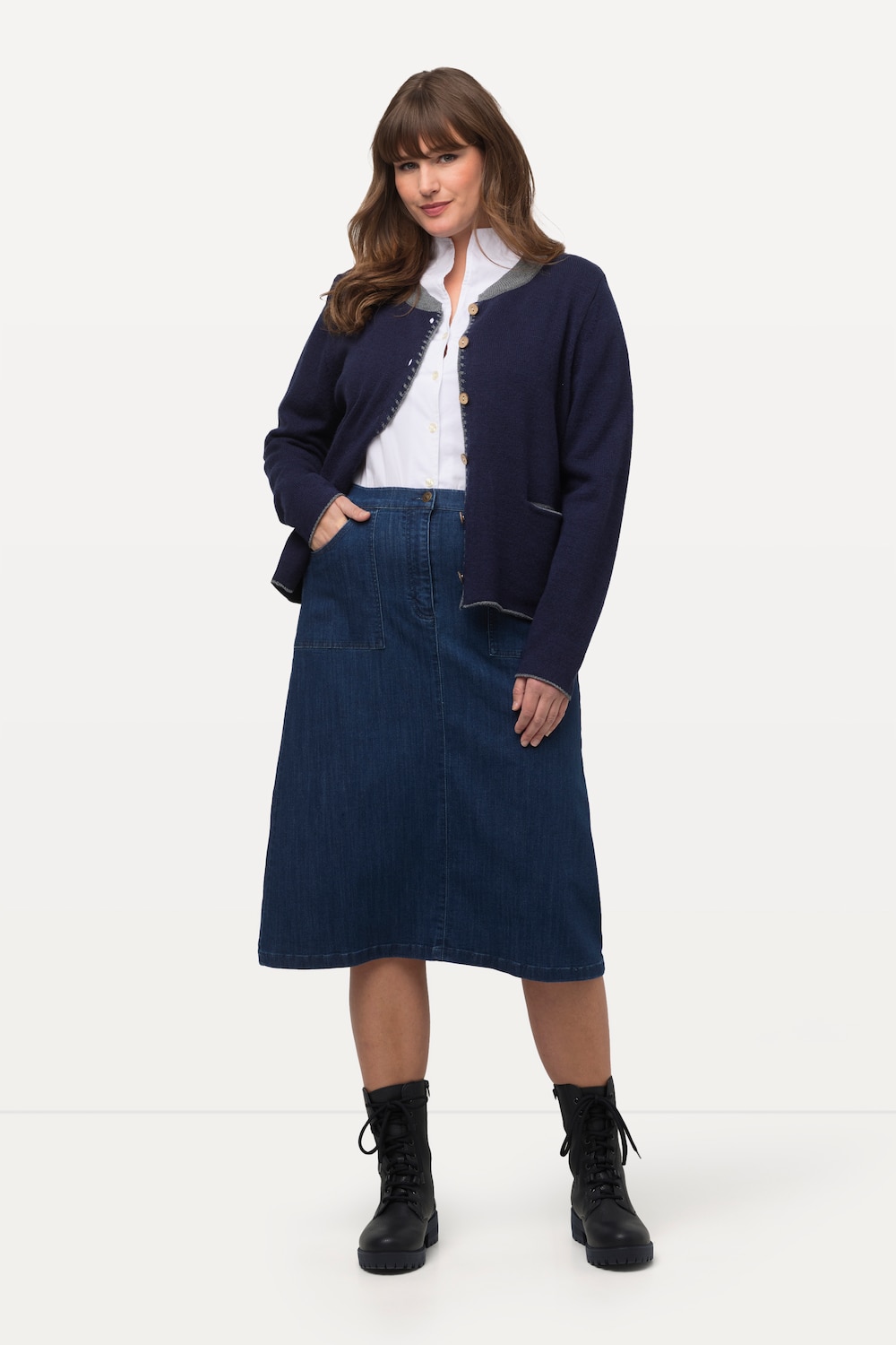 grandes tailles jupe trapèze en jean, femmes, bleu, taille: 48/50, coton/viscose/polyester, ulla popken