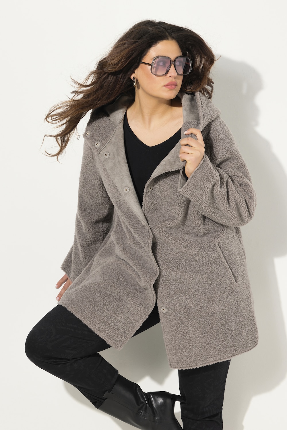 Große Größen Teddyjacke, Damen, grau, Größe: 54/56, Polyester, Ulla Popken