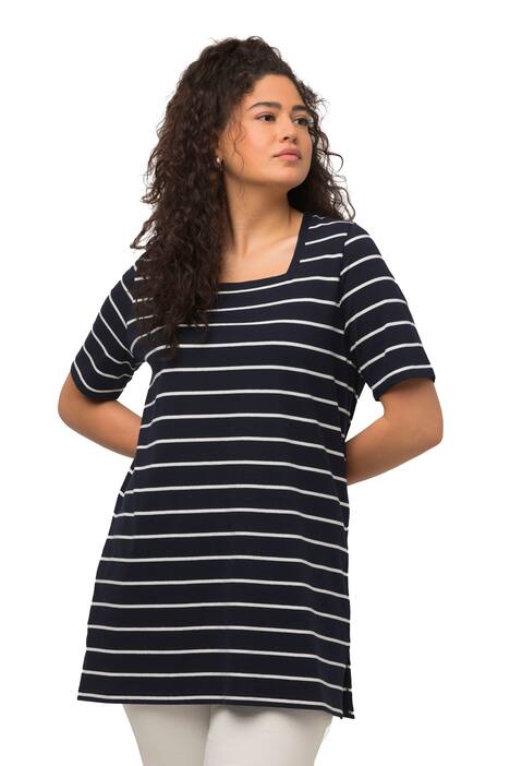 Dlouhé tričko, proužky, Classic střih, hranatý výstřih, krátké rukávy