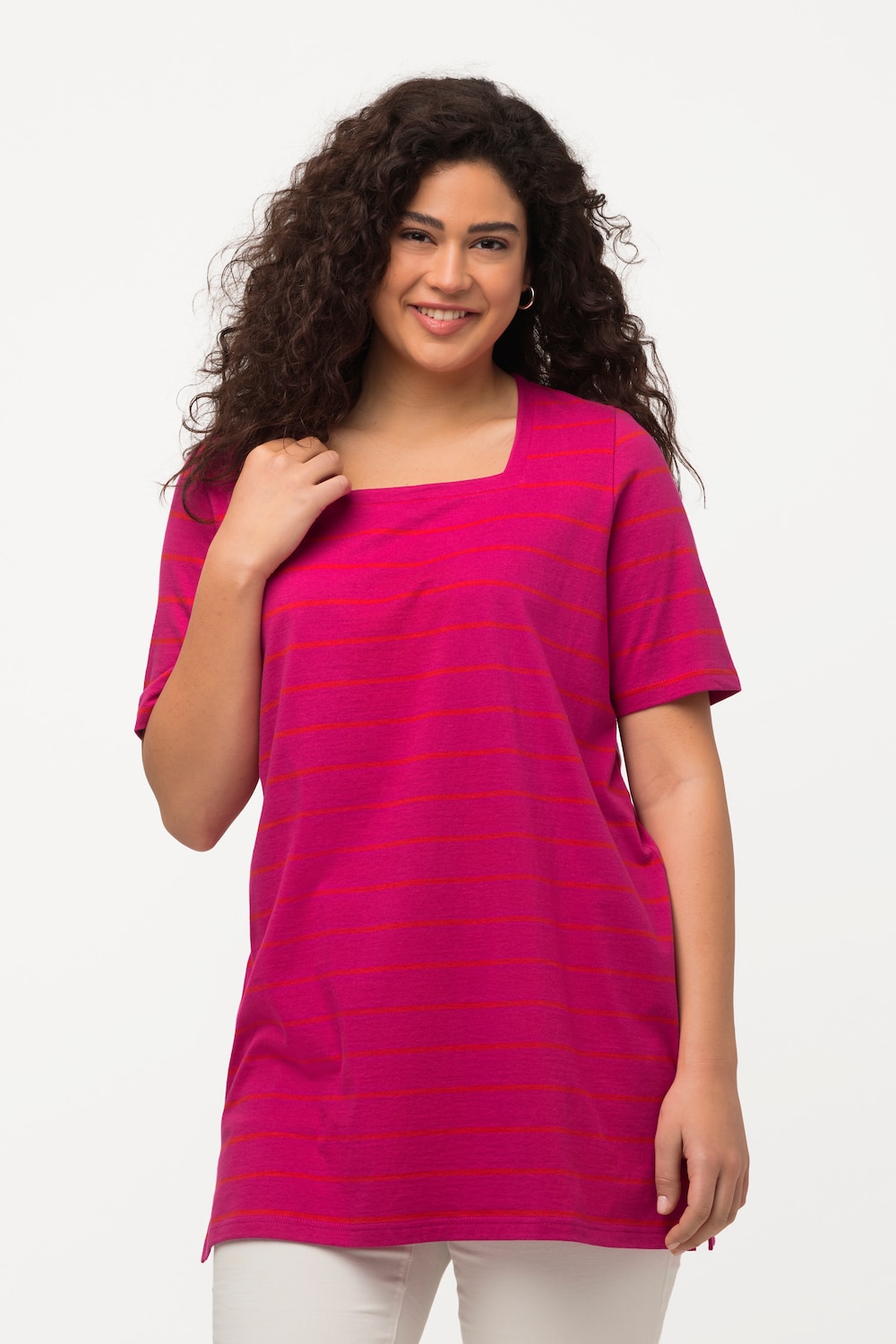 Grote Maten longline shirt, Dames, roze, Maat: 42/44, Katoen, Ulla Popken