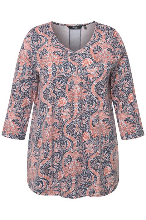 Tričko, ozdobné sklady, A střih, výstřih do V, 3/4 rukávy