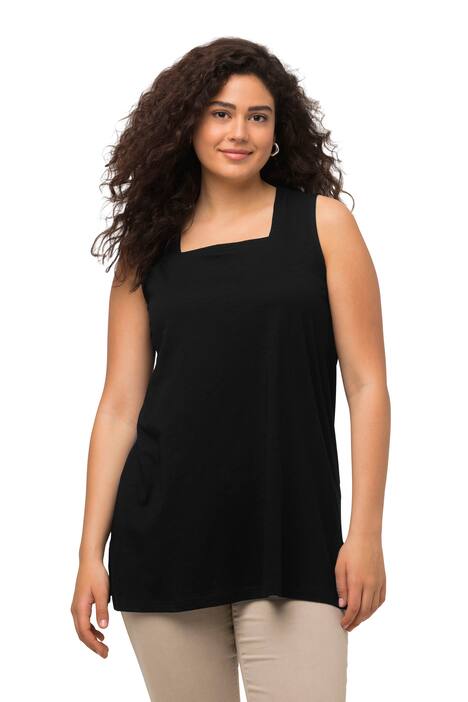 Dlouhý top, A střih, hranatý výstřih, bez rukávů