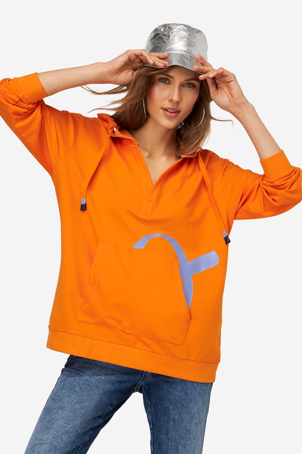 Große Größen Hoodie, Damen, orange, Größe: L, Baumwolle, LAURASON