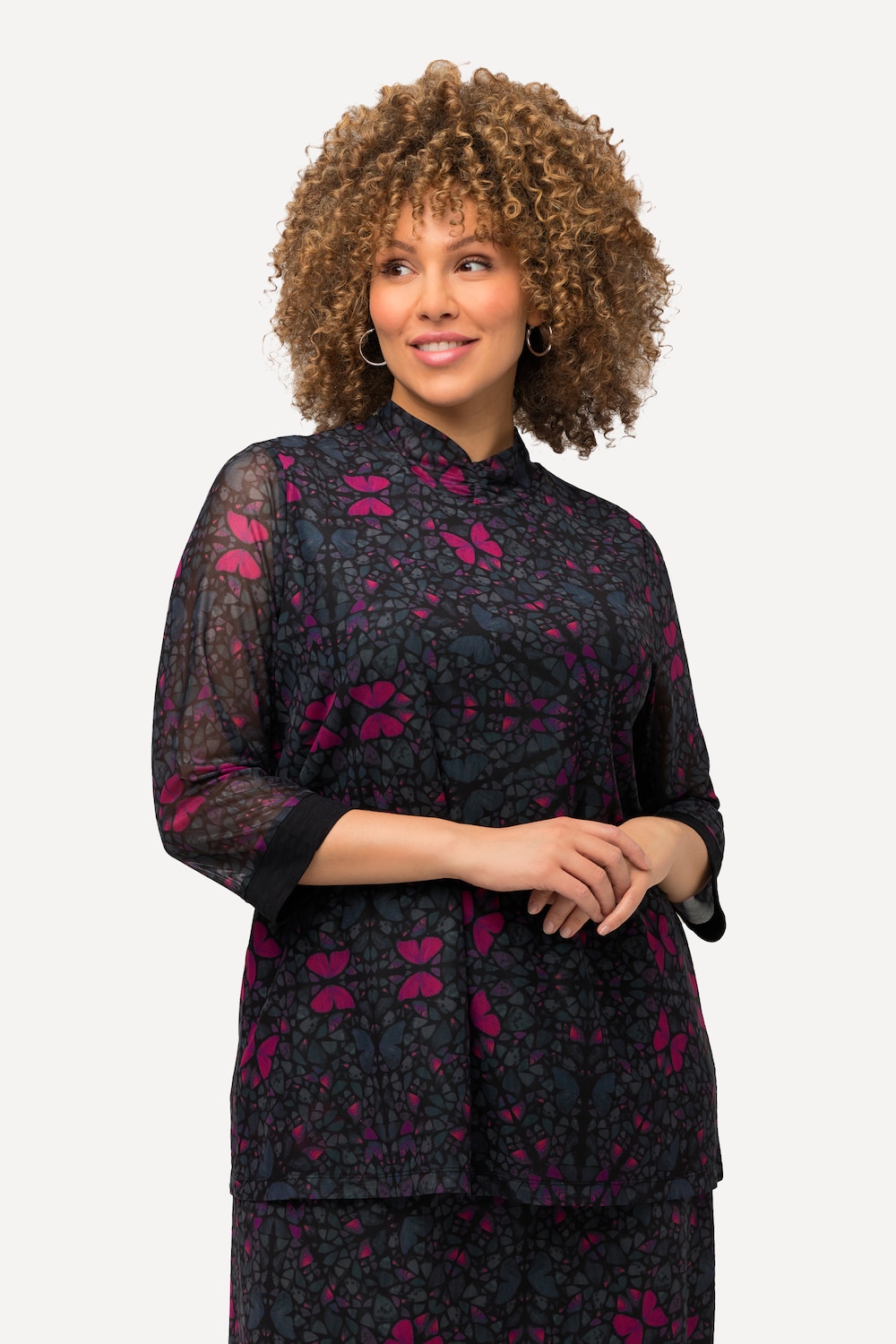 Thumbnail - Große Größen Mesh-Shirt, Damen, schwarz, Größe: 50/52, Polyester/Viskose, Ulla Popken