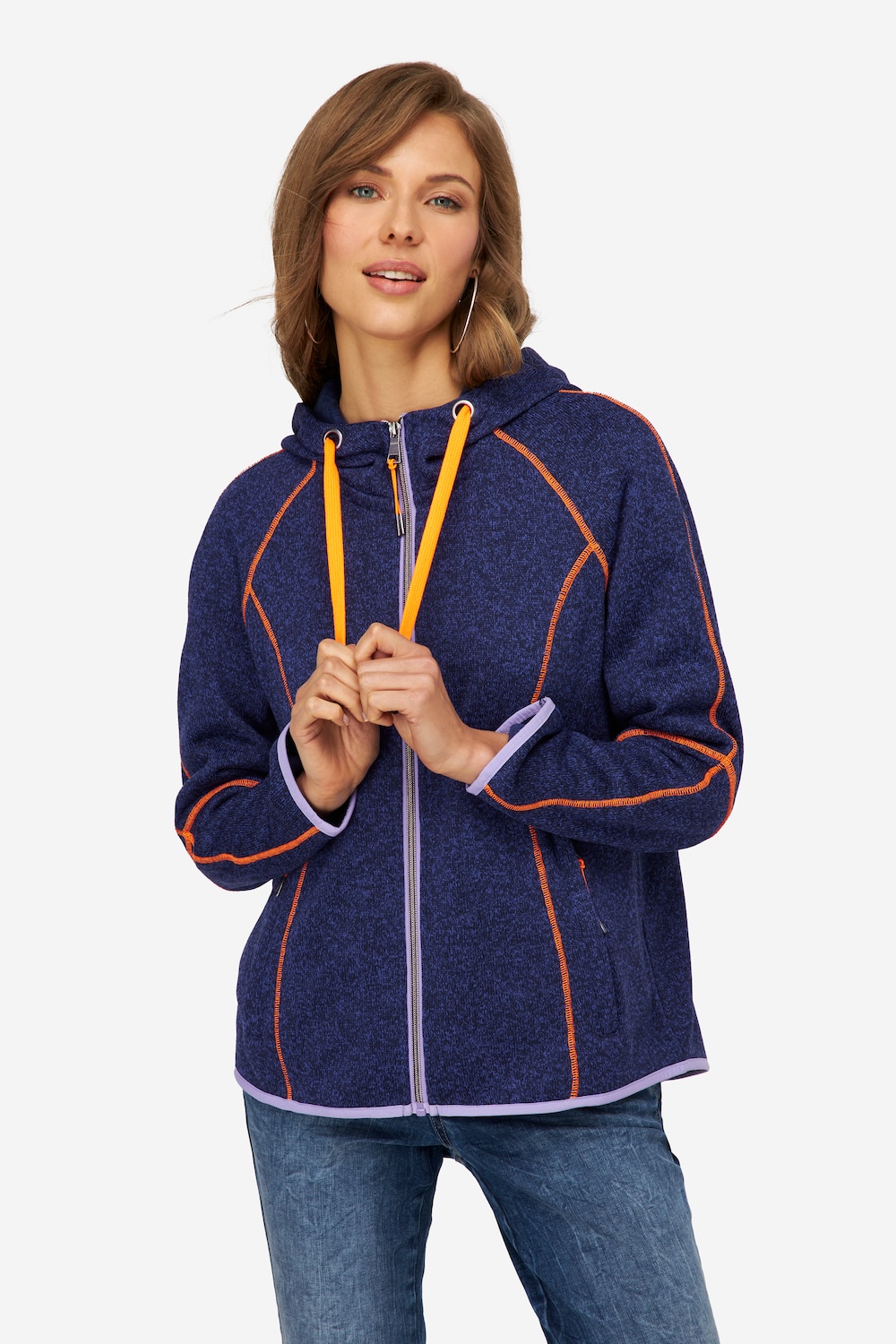 Große Größen Strickfleece-Jacke, Damen, blau, Größe: S, Polyester, LAURASON