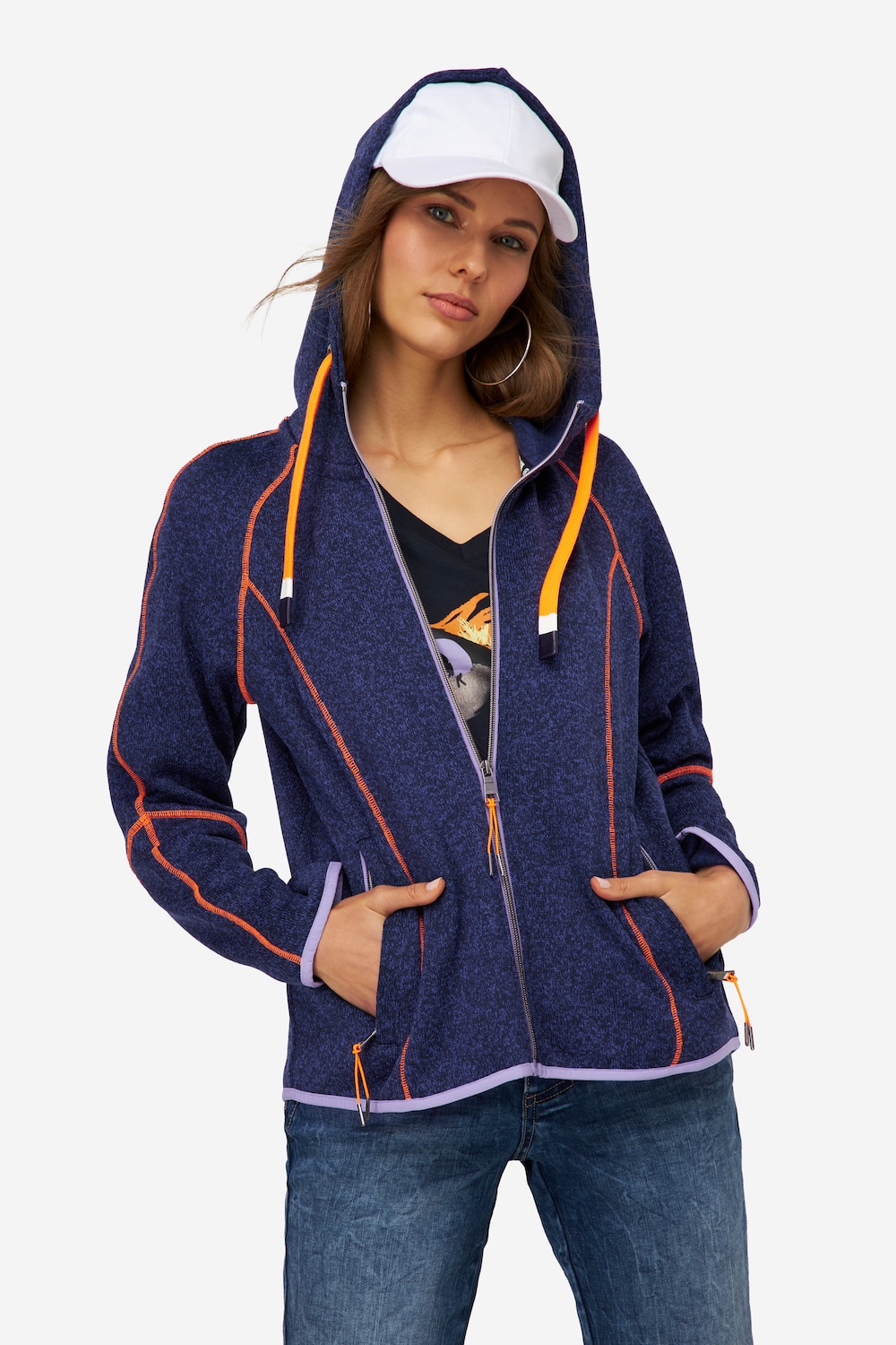 Große Größen Strickfleece-Jacke, Damen, blau, Größe: XL, Polyester, LAURASON