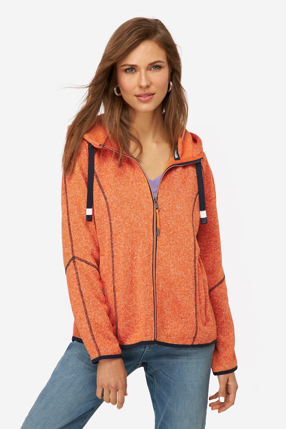 Große Größen Strickfleece-Jacke, Damen, orange, Größe: XL, Polyester, LAURASON