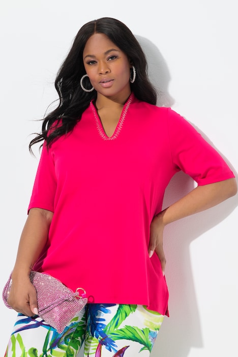 Rhinestone V-Neck Pima Cotton Tee