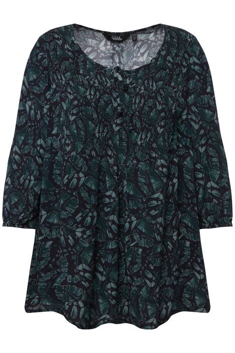 Halenka, motýli, mačkaná vsadka, kulatý výstřih, 3/4 rukávy