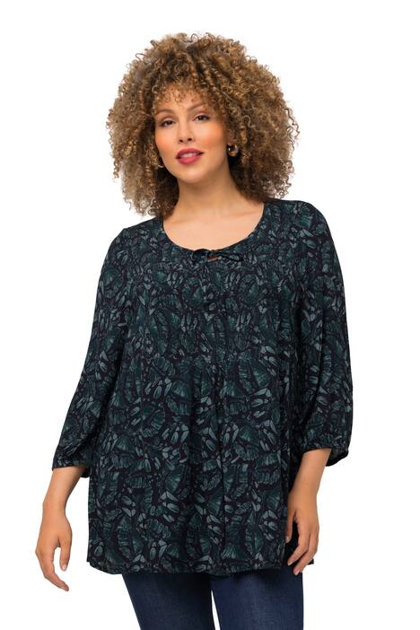 Halenka, motýli, mačkaná vsadka, kulatý výstřih, 3/4 rukávy