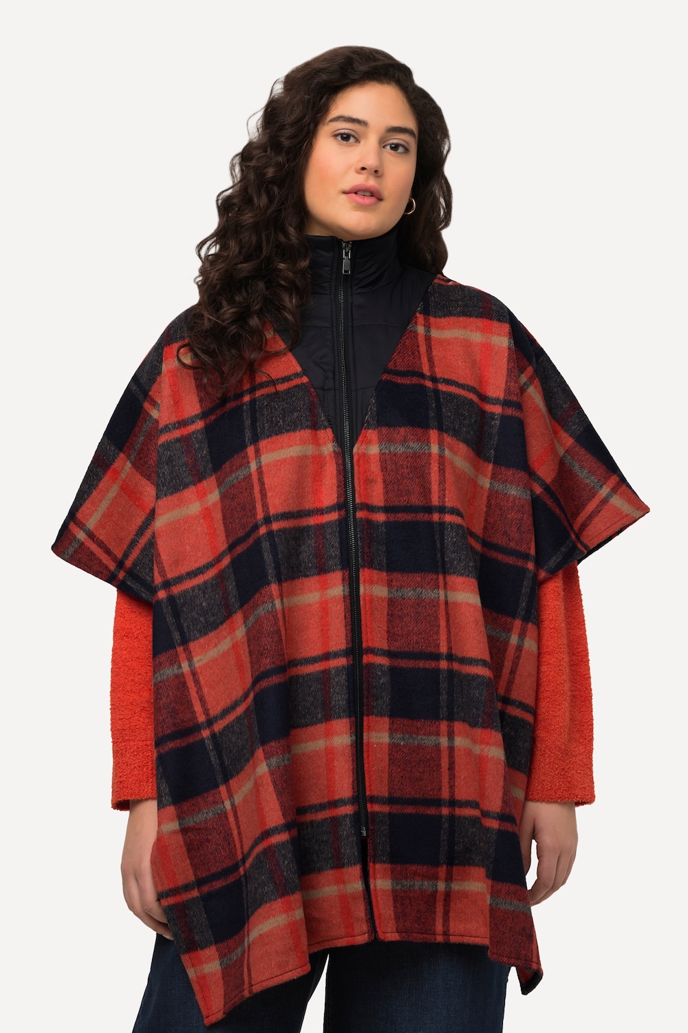 Große Größen Poncho, Damen, orange, Größe: 2=50-56, Polyester/Synthetische Fasern, Ulla Popken