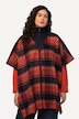 Poncho, Karomuster, Troyerkragen, Oversized, Halbarm