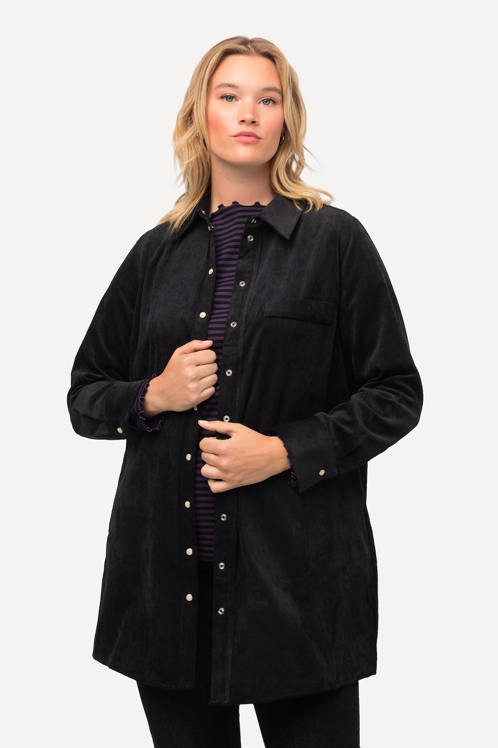 Grote Maten Corduroy blouse, Dames, zwart, Maat: 54/56, Polyester/Synthetische vezels, Ulla Popken